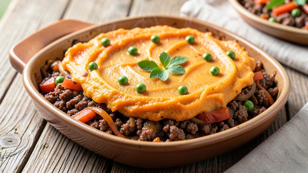 Shepherd's Pie Recipe With Sweet Potato Mash: Savory Gravy Topped Warm Spiced Mash